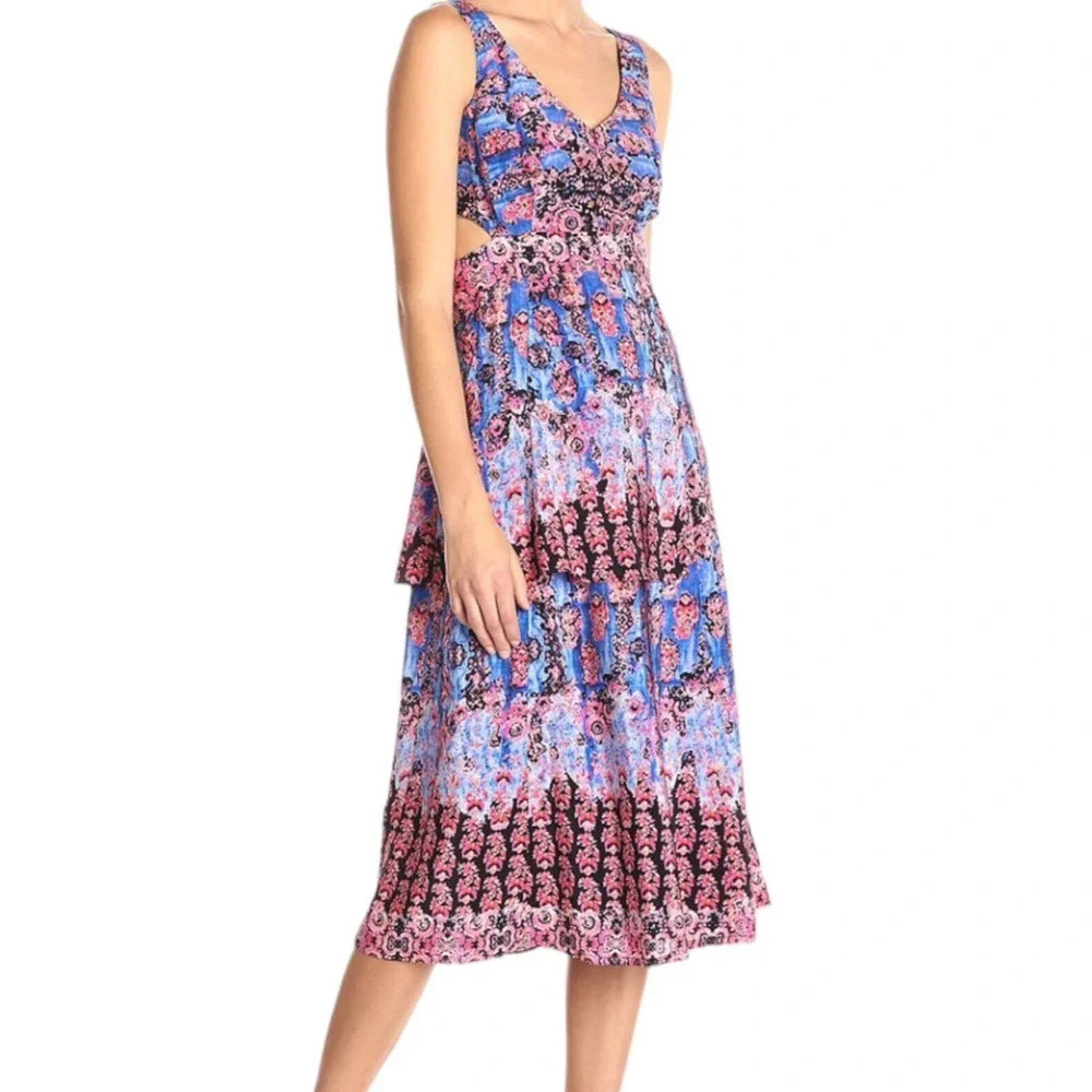 Nanette Lepore Size 2 Dress Silk Midi Length Sleeveless Cut Out Waist